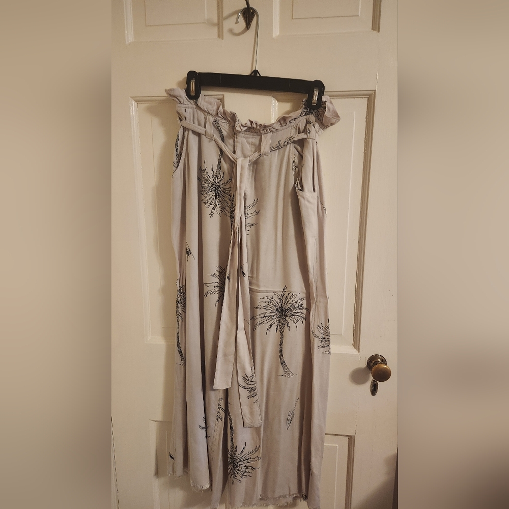 Palm Tree Print Lounge Pants With Belt